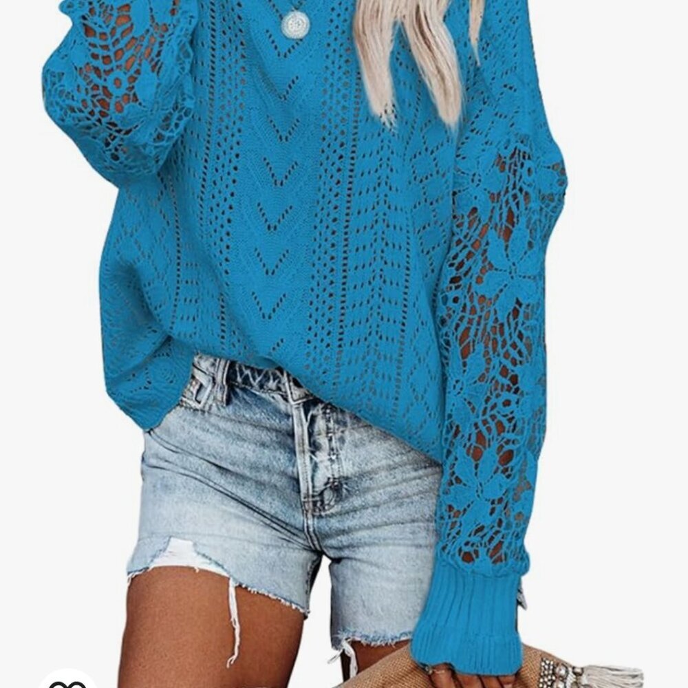 💰Make an offer, bundle and save💰New Womens Crewneck Crochet Lace Long Sleeve